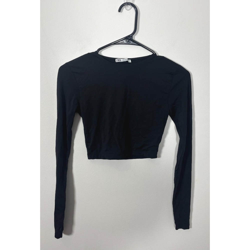 Zara Women's Small Black Crop Top Long Sleeve